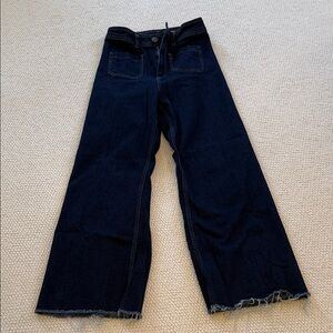 Zara wide leg high rise jeans. Dark wash raw edge hem.